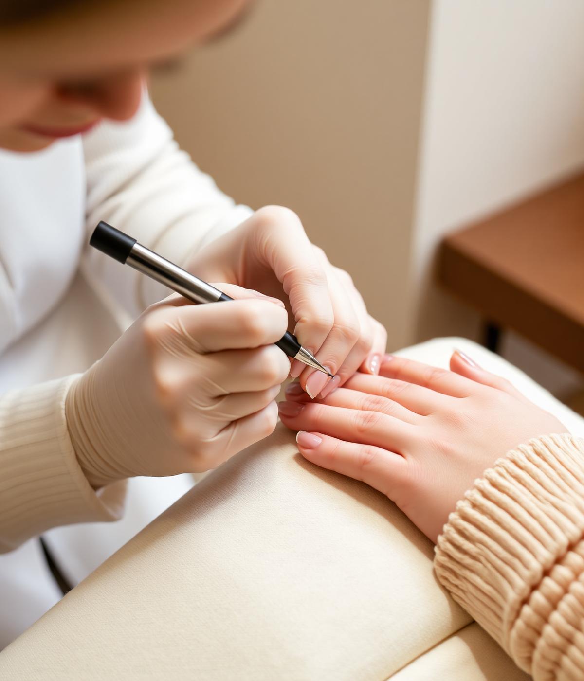 Präzise Handarbeit während einer Nagelbehandlung